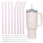 Aokdlia® Pink Glass Straws,Reusable Straws - 8 Pack of Reusable 10''x8MM Drinking Straws with 4 Cleaning Brushes,Perfect for Smoothies, Milkshakes, Juice, Tea