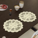 Kuber Industries Placemat | Dining Table Placemat | Center Table Mats | Round Plain Net Placemat Set | Side Table Placemats for Hotel-Home Décor | 20 Inch | Pack of 2 | Cream