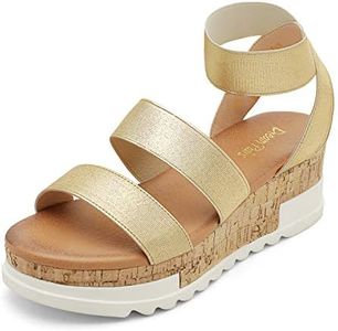 DREAM PAIRS Womens Open Toe Elastic Strap Casual Flatform Platform Sandal, Gold-1(7.5) Reed-1