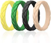 ROQ Silicone Rings for Women Multipack of 4 Womens Silicone Rubber Wedding Rings Bands Flame Leaves - Yellow, Green, Black, Body Color Colors - Size 7