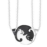 2Pcs Matching Cat Necklaces Couples Necklaces Heart Cat Pendant Necklaces for Girlfriend Boyfriend Silver Chain Necklaces for Men Women (Round) Valentine's Day Gifts