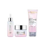 L'Oreal Paris Brightening Serum, 1% Glycolic Acid, 2% Niacinamide Serum Glycolic Bright Skin, 15ml & Glycolic Bright Day Cream with SPF 17, 15ml & Glycolic Bright Daily Foaming Face Cleanser, 100ml