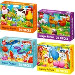 QUOKKA Puzzles for Toddlers 3-5 - 4x30 Pieces Puzzles for Kids Ages 2-4 - Animals Learning Jigsaw Puzzles for Kids - Educational Toys for Boy and Girl