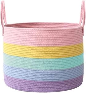 JMvicyroam Woven Blanket Basket,115L Large Rope Storage Bin with Handles, Organizer for Blankets Toys Book and Clothes, Laundry Basket for Living Room Bedroom Nursery,Rainbow