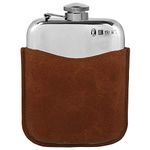 English Pewter Company 6oz Pewter Hip Flask with Luxury Brown Leather Pouch [PLF02]