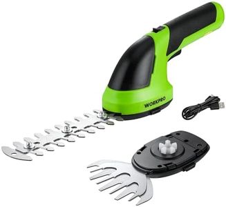 WORKPRO 2 IN 1 Cordless Hedge Trimmer and Grass Shear, 7.2V Electric Grass Trimmer with 2000mAh Lithium-ion Battery, Lightweight Hand Held Hedge Trimmer with 2 Interchangeable Blades