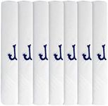 7 Pack Of Mens Initial Embroidered White Handkerchiefs With Satin Border, Various Letters, J, M