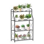 4 Tier Metal Plant Stand Shelf for Indoor Outdoor, LASZOLA Ladder-Shaped Plant Stand Multiple Flower Pot Holder Display Rack Iron Shelves Holder for Patio Garden Corner - Black