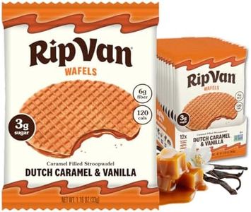 Rip Van Wafels Dutch Caramel & Vanilla Stroopwafels, Healthy Snacks, Non-GMO, Low Calorie, Low Sugar (3g), Office Snacks, Keto Friendly, 12 Count