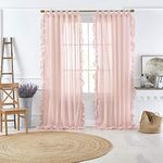 Elrene Home Fashions Bella French Country Cottage Core Tab-Top Ruffle Sheer Window Curtain, 52 in x 95 in (1 Panel), Pale Pink