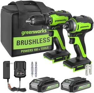 Greenworks 24V MAX Cordless Brushless Drill + Impact Combo Kit, (2) 2.0Ah Batteries, (1) Charger, and Bag Included