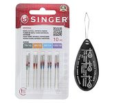 Singer Universal 2020 Sewing Machine Needles, Packet of 10, Assorted Sizes 70/10, 80/12, 90/14 & 100/16, Includes Large Needle Threader