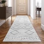 JINCHAN Runner Rug 3x8 Moroccan Hallway Rug with Line Bohemian Kitchen Washable Runner Rug Modern Geometric Soft Rug Indoor Non Slip Carpet Bathroom Bedroom Grey