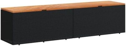 vidaXL Garden Storage Bench - Black Poly Rattan and Acacia Wood - Outdoor Cushion Box with Water-Resistant Bag, 220x50x54cm
