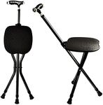 Hold 440 lbs Cane with Seat Combo Aluminum Alloy Portable LED Folding Walking Stick Chair Height Adjustable Heavy Duty Thick Stool Handy Unisex for Elderly Senior Light (LED Black)