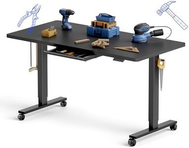 FLEXISPOT Electric Adjustable Workbench, 55x28 Inches Ergonomic Worktable with Drawer and Wheels for Garage, Workshop and Office, Spacious Desktop for Woodworking and Crafts, Black, 4 Packages