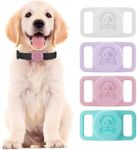 Waterproof Airtag Dog Collar Holder, WADY 4 PCS in One Pack Comfortable Durable Silicone Collar Holder GPS Tracker Accessory, Airtag Dog Collar, Suitable for Dogs Cats Pets (White,Pink,Purple,Green)