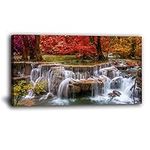 Large Waterfall Canvas Wall Art Landscape Painting - Trees Forest Wall Picture Prints- Fall Scene Artwork Picture Framed for Living Room Bedroom Home Office Wall Decor-FramedWall Art (24x48inches, waterfall)