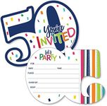 50th Birthday - Cheerful Happy Birthday - Shaped Fill-in Invitations - Colorful Fiftieth Birthday Party Invitation Cards with Envelopes - Set of 12