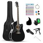 Moukey 41" Acoustic Guitar for Beginner Adult Teen Full Size Guitarra Acustica with Chord Poster, Gig Bag, Tuner, Picks, Strings, Capo, Strap Right Hand - Black