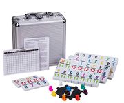 Doublefan Mexican Train Dominoes with Color Numbers,Double 12 Numerical Domino Game, Dominoes Set for Adults,Dominoes Set with Aluminum Case, 91 Tiles Domino Accessories,Family and Friend Party.