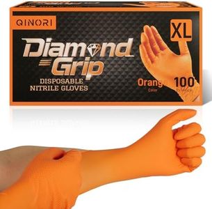 Qinori 6 Mil Nitrile Disposable Gloves Diamond Textur Non Latex Gloves for Cooking Food Prep/Superior Grip/Tattoo/Hair Dye/Barber/Auto/Cleaning Powder-Free & Heavy Duty (Orange, L-1000)