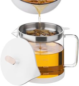 Navaris Glass Oil Container with Strainer - 1 L (33.8 oz/4.2 cups) - Cooking Oil Pot w/Filter - Stainless Steel Kitchen Ghee or Bacon Grease Drainer - White