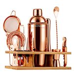 Soing 11-Piece Bartender Kit,Perfect Home Cocktail Shaker Set for Drink Mixing,Stainless Steel Bar Tools with Stand,Velvet Carry Bag & Cocktail Cards (Rose Copper)