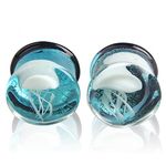 Glass Ocean Jellyfish Ear Plugs Gauges Tunnel Expanders Stretcher Unique Earrings Double Flared Piercings Body Jewelry Blue Ocean Animal (00g(10mm))