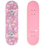 KMX Complete 27.5" x 7.75" Girls Skateboard for Beginners, 7-Layer Northern Maple Double Kick Concave Deck| Alu Truck | Starter Skate Board for Girls, Kids, Teens Led Light up Wheel(Unicorn Cute)