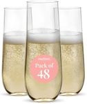 48pk Stemless Plastic Champagne Flutes - 9 Oz | Clear Plastic Wine Glasses | Shatterproof Mimosa Bar Supplies | Disposable Cocktail Glasses | New Years Eve Party Supplies 2023