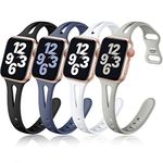 Getino Compatible for Apple Watch Band 41mm 40mm 38mm 42mm 44mm 45mm 49mm Women Men,Soft Silicone Slim Sport Loop Bands for iWatch SE Ultra Series 9 8 7 6 5 4 3 2 1,Black/White/Pebble Gray/Blue Gray