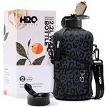 H2O Capsule 2.2L Half Gallon Water Bottle with Storage Sleeve and Removable Straw – BPA Free Large Reusable Drink Container with Handle - Big Sports Jug, 2.2 Liter (74 Ounce), Black Leopard