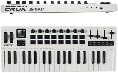 EROK 37 Keys MIDI Keyboard Controller with 3.5mm MIDI Output, 16 Backlit Drum Pads, 8 Knobs, DAW Integration & Arpeggiator, Music Production Equipment and Studio Controller (White)