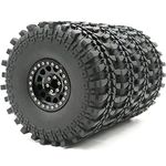 4pcs RC 2.2 Crawler Mud Terrain Tires Soft Tyres with Soft Foam Insert Height(OD): 145mm/5.7inch & Aluminum 2.2 Beadlock Wheels Hex 12mm Black Color