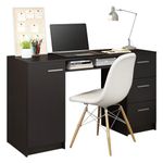 Madesa Computer Desk with 3 Drawers, 1 Door and 1 Storage Shelf, Wood Writing Home Office Workstation, Office Desk with Drawers - 30” H x 18” D x 53” W - Black