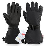 Winter Sking Gloves: Water Resistant Leather Palm Warm Long Sleeve Insulated Glove for Men and Women X-Large Black