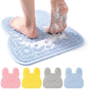 Shower Foot and Back Scrubber with Suction Cups, Exfoliating Bath Wash Pad, Shower Foot Scrubber to Soothe Achy Feet, Wall Mounted Slip Suction Cups for Use in Cleaner Men and Women (Blue)