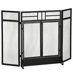 HOMCOM 3-Panel Steel Mesh Fireplace Screen, Decorative Fire Spark Guard Cover with Double Doors, 47x31in, Black