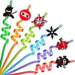 24 Pcs Ninja Straws Ninja Party Favors Reusable Ninja Themed Drinking Straws Plastic Straws for Kids Samurai Ninja Throw Stars Plastic Straws for Juice Milk Drinks Birthday Party Supplies