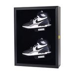 COMSREV 2 Tier Shoe Display Case Wooden Frame Wall Mount Acrylic Clear Door Sneaker Cabinet Containers Storage Shelves Boxes 98% UV Protection Lockable（Black）