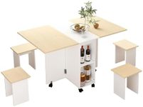 Luxsuite Folding Dining Table Set and Chairs Drop Leaf Rectangular Table with Wheels Modern Home Furniture White & Oak