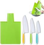 TOVLA JR. Kids Kitchen Montessori Knives and Foldable Cutting Board Set: Children's Safety Cooking Knives in 3 Sizes & Colors/Firm Grip, Serrated Edges, BPA-Free Kids' /Safe Lettuce Knives (Green)