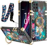 nancheng Case for T-Mobile Revvl 6 Pro Cover Square Design Colorful Petal Stars Sky with Diamond Holder Ring Strap Lanyard Shockproof Protective Phone Case for T-Mobile T Phone Pro 5G - Flower