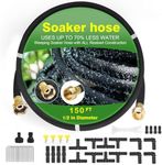 HZYOUMU Soaker Hose with Solid Brass Connectors 150 FT for Garden Beds 1/2 Inch Rubber Longer Lasting Drip Irrigation Save 70% of Water Various Accessories Great for Lawn and Yard