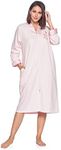 Casual Nights Women's Quilted Long Sleeve Zip Up House Dress Robe, Pink, 2X Large