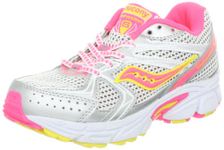 Saucony Girls' Cohesion 6 Lace Running Shoe (Little Kid/Big Kid),White/Pink/Citron,3.5 W US Big Kid