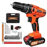 Power Drills Cordless Drill and Screwdriver Set 21V, 25+1 Torque Setting, 2X Li-ion Battery & Fast Charger, 2-Gear Handheld Combi Drill Driver for Drilling and Tightening/Loosening Screws - Orange