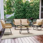 YITAHOME Patio Furniture Wicker Outdoor Bistro Set, 4-Piece All Weather Patio Furniture Rattan Conversation Loveseat Sets for Backyard, Balcony and Deck, Light Brown+Beige