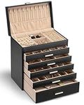 Vlando Large Jewelry Organizer Box for Women Girls,6-Layer Jewelry Organizer for Necklaces Earrings Bracelets Rings watchs,large Capacity Jewelry Storage Case,Black